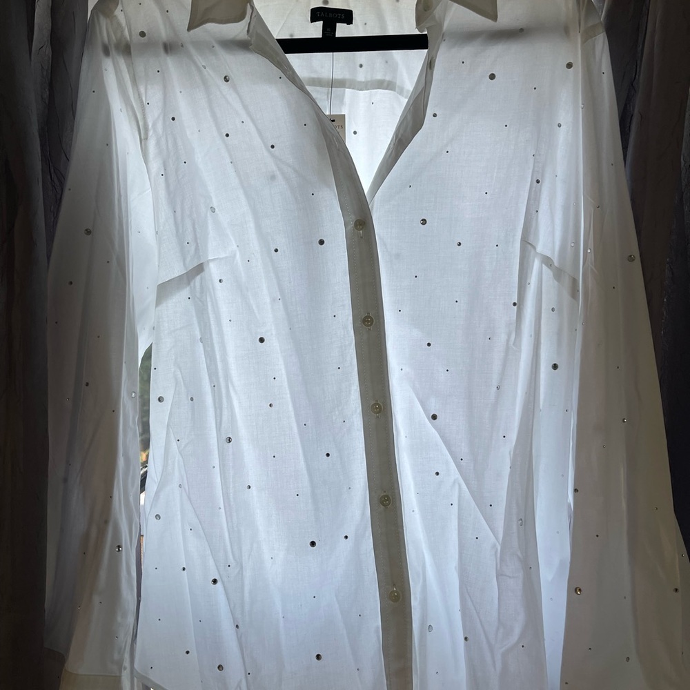 Talbots White Blouse with Silver Accents
